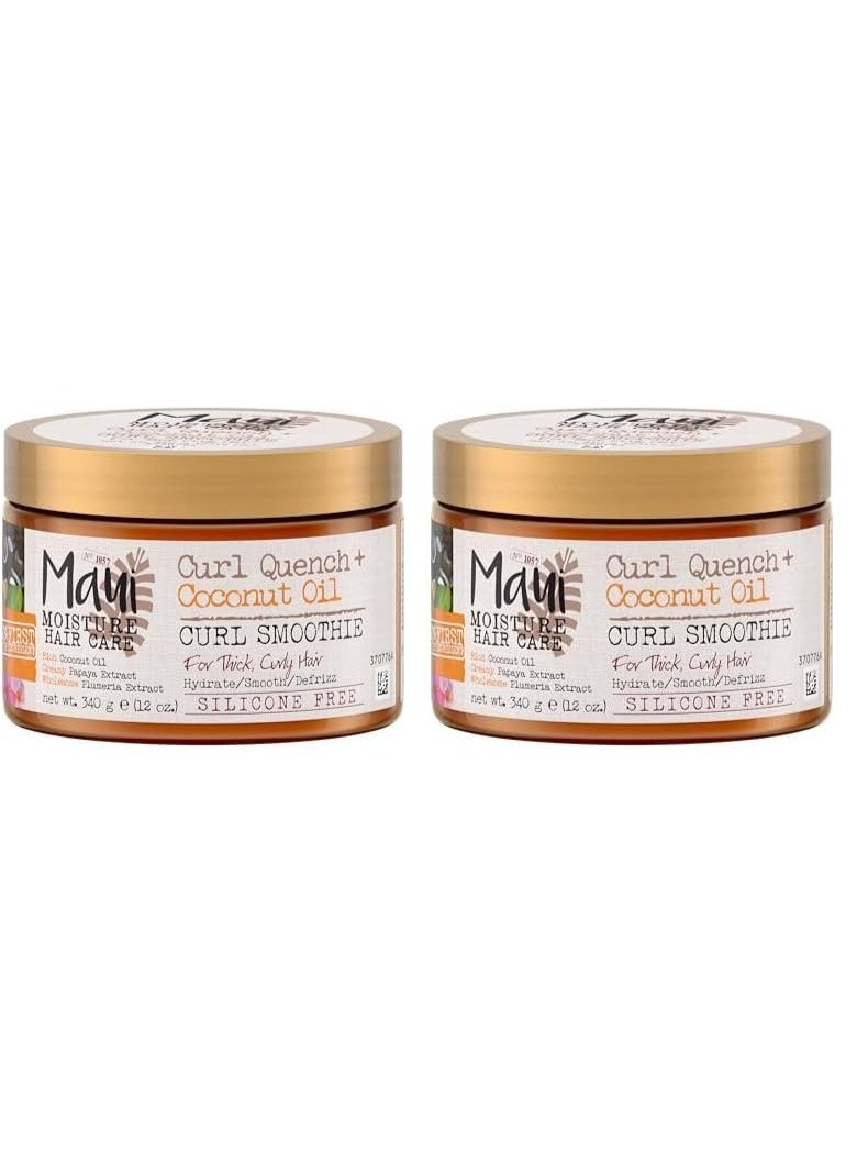 MAUI MOISTURE Maui Moisture Curl Quench + Coconut Oil Hydrating Curl Smoothie, Creamy Silicone-Free Styling Cream for Tight Curls, Braids, Twist-Outs & Wash & Go Styles, Vegan & Paraben-Free, 12 oz (Pack of 2)  - Image 1