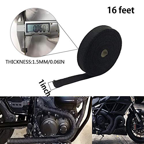 PACEWALKER Exhaust Wrap Black 1" x 16' Roll for Motorcycle Fiberglass Heat Shield Tape with 4PC Stainless Ties (black) - Image 3