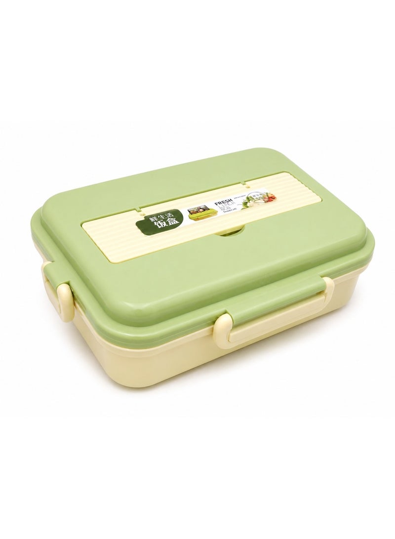 Kids 3-Compartment Bento Lunch Box with Built-in Spoon & Fork Set – Pastel Green - Image 1
