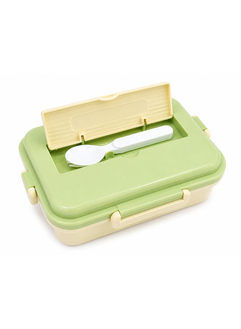 Kids 3-Compartment Bento Lunch Box with Built-in Spoon & Fork Set – Pastel Green - Image 4