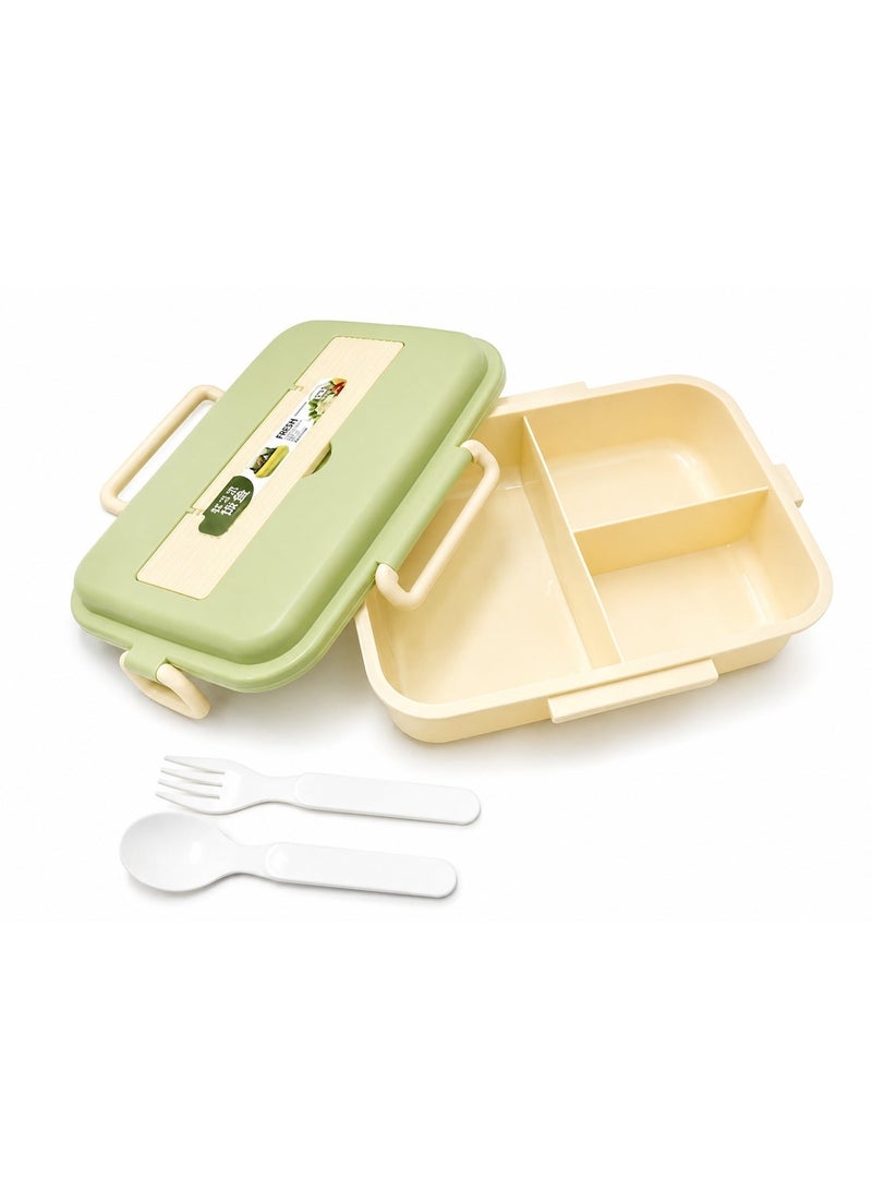 Kids 3-Compartment Bento Lunch Box with Built-in Spoon & Fork Set – Pastel Green - Image 3