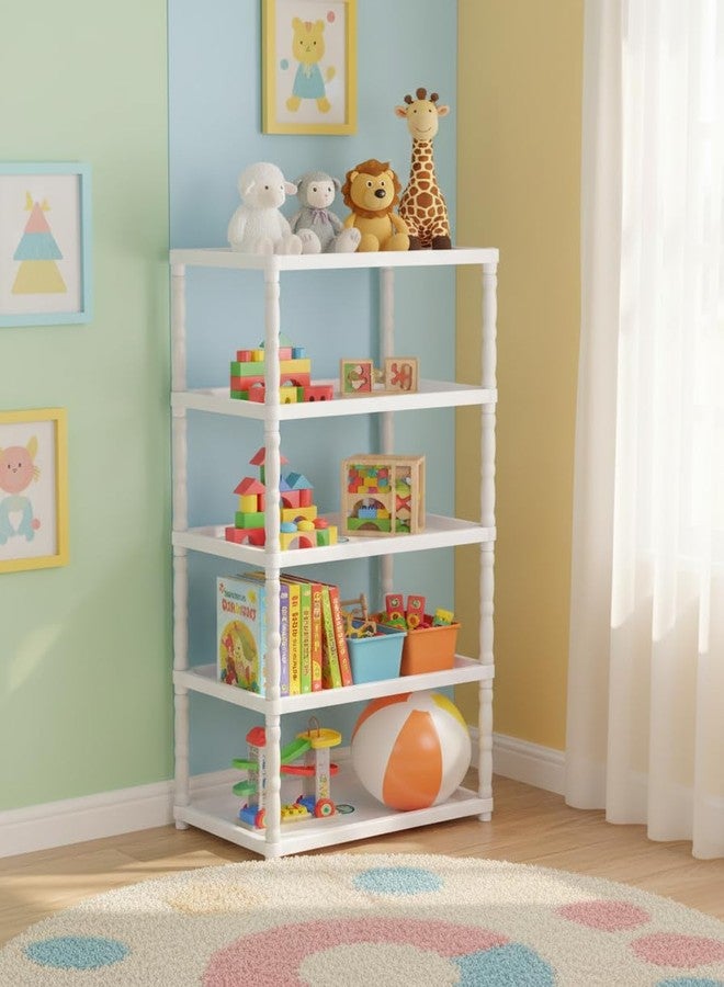 FLIPZON Multipurpose 5-Shelf Plastic Storage Organizer for Clothes, Toys | Portable & Lightweight (White, 5-Tier) - Image 3
