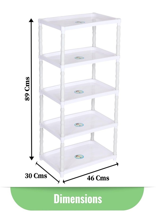 FLIPZON Multipurpose 5-Shelf Plastic Storage Organizer for Clothes, Toys | Portable & Lightweight (White, 5-Tier) - Image 2