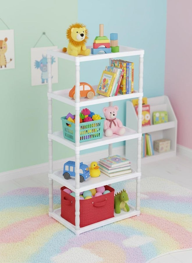 FLIPZON Multipurpose 5-Shelf Plastic Storage Organizer for Clothes, Toys | Portable & Lightweight (White, 5-Tier) - Image 1
