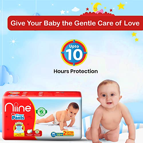 Niine Baby Diaper Pants Medium(M) Size (7-12 KG) (Pack of 2) 68 Pants for Overnight Protection with Rash Control - Image 4
