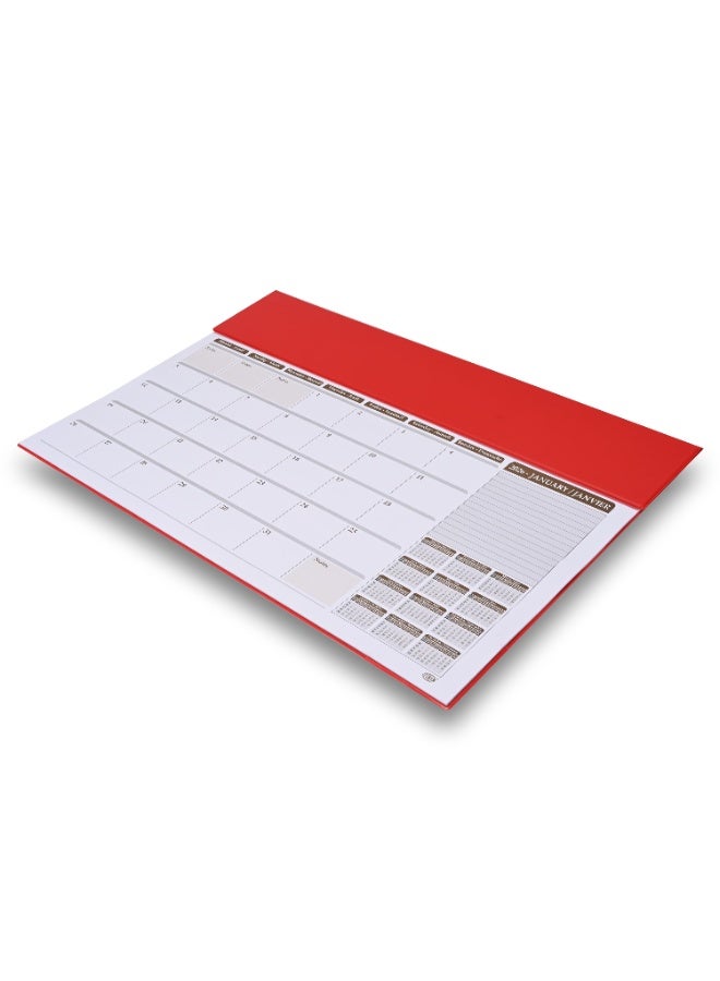 FIS مخطط السنة 2026 - لوحة مكتب حمراء من PVC، 490x340 مم، 12 ورقة شهرية، ثنائية اللغة (إنجليزية/فرنسية)، مثالية للاستخدام على المكتب، ملاحظات يومية وتذكيرات - FSDK2EF26RE - Image 1