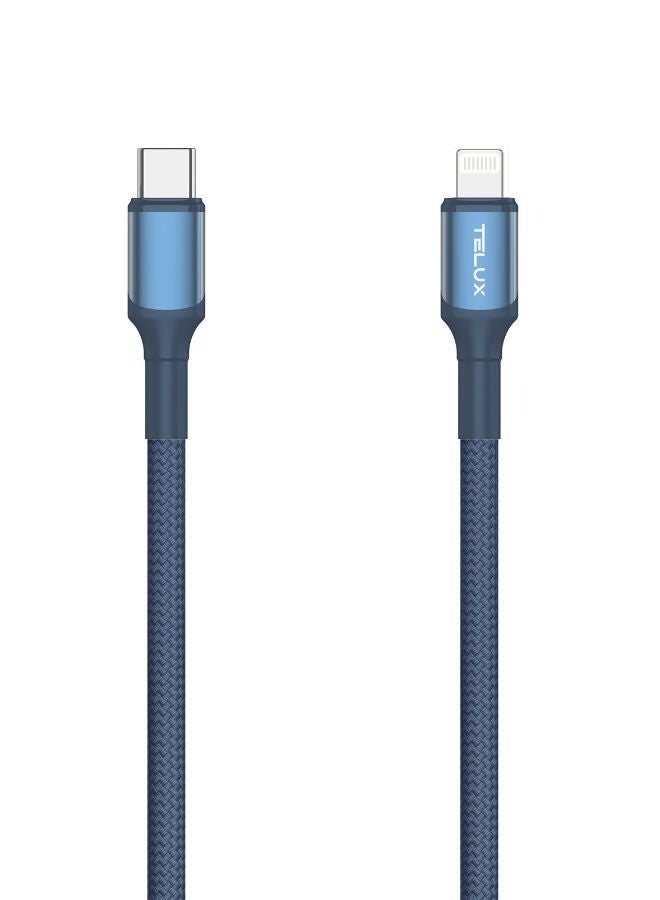 TELUX FLEXIX USB-C to Lightning Braided Cable 1m, 27W PD Fast Charging, Wear-Resistant Nylon Braid, 10000+ Bend Lifespan, 480Mbps Data Transfer, Navy Blue - Image 1