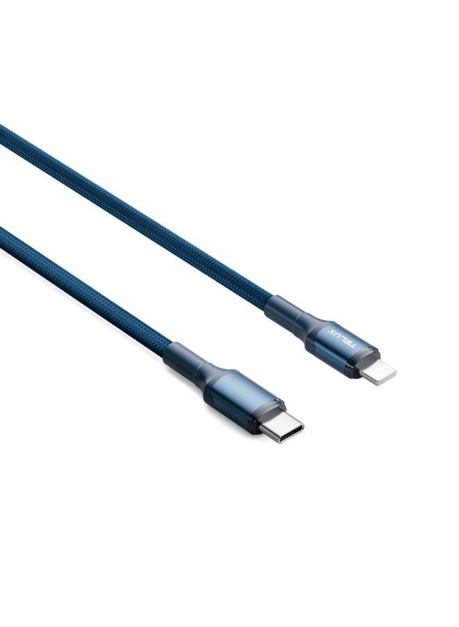 TELUX FLEXIX USB-C to Lightning Braided Cable 1m, 27W PD Fast Charging, Wear-Resistant Nylon Braid, 10000+ Bend Lifespan, 480Mbps Data Transfer, Navy Blue - Image 2