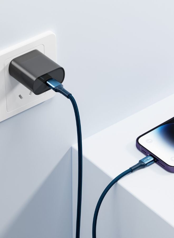 TELUX FLEXIX USB-C to Lightning Braided Cable 1m, 27W PD Fast Charging, Wear-Resistant Nylon Braid, 10000+ Bend Lifespan, 480Mbps Data Transfer, Navy Blue - Image 4