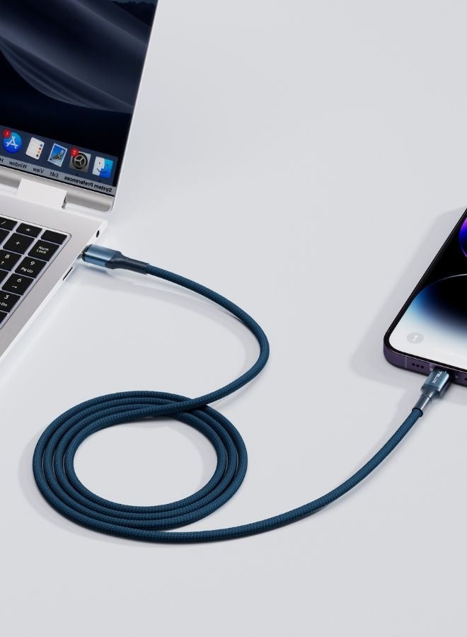 TELUX FLEXIX USB-C to Lightning Braided Cable 1m, 27W PD Fast Charging, Wear-Resistant Nylon Braid, 10000+ Bend Lifespan, 480Mbps Data Transfer, Navy Blue - Image 5