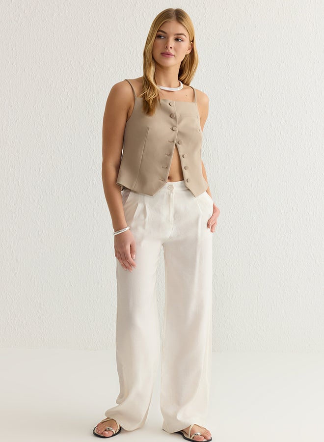 trendyol بنطلون واسع منسوج بلمسة ناعمة باللون البيج - Image 2