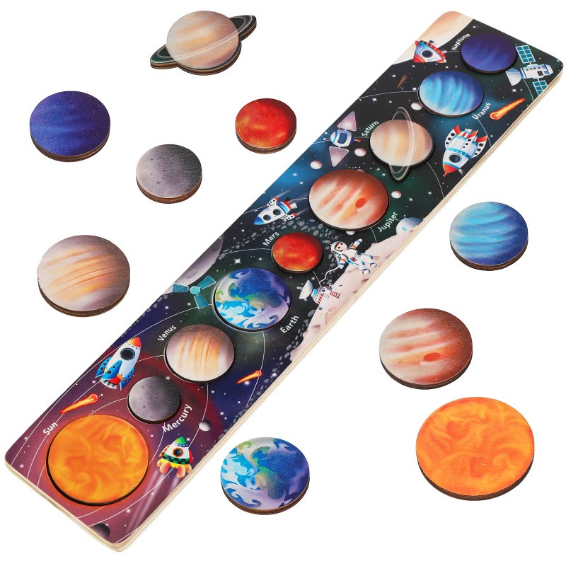 Zeoddler Solar System Toys for Kids 36 Wooden Space Puzzle Planets for Kids Preschool Learning Activities Gift for Boys Girls - Image 2