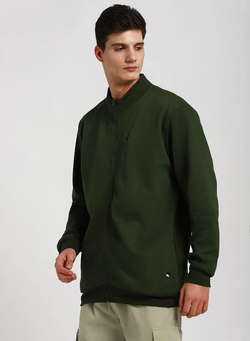 Dennis Lingo Regular Fit Olive Mock Neck Sweatshirt for Men - Polycotton, Solid, Full Sleeves, Knitted Fabric