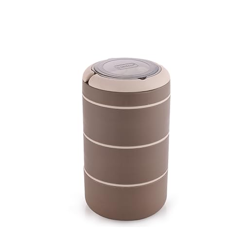 Ganesh Smart Stack 3 Layer Protable Lunch Box Stainless Steel Airtight Leak-Proof Lunch Box for Office, School, Picnic -Brown, 1200 Milliliters - Image 1