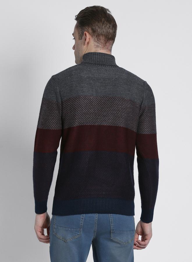 Dennis Lingo Men's Anthra Mel 100% Acrylic Colourblocked Regular Fit Sweater  - Image 1