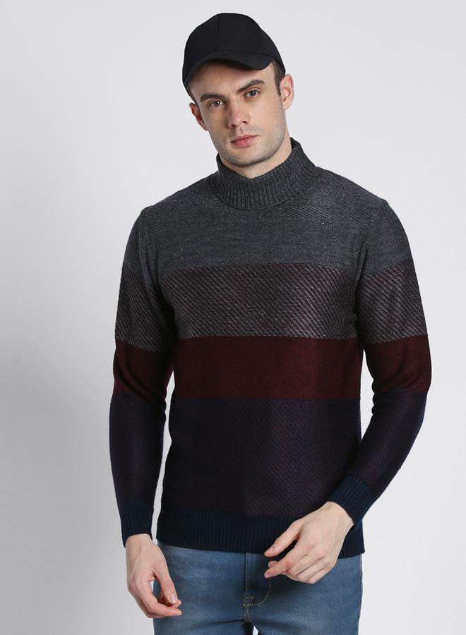 Dennis Lingo Men's Anthra Mel 100% Acrylic Colourblocked Regular Fit Sweater  - Image 5