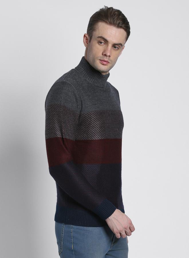 Dennis Lingo Men's Anthra Mel 100% Acrylic Colourblocked Regular Fit Sweater  - Image 3