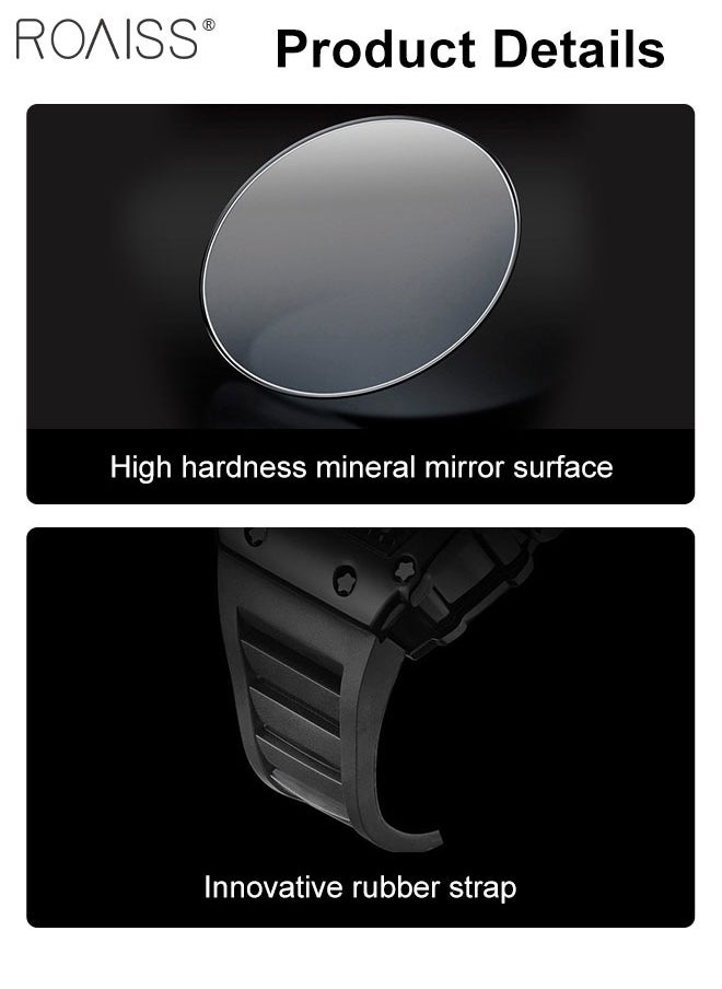 roaiss - Men's Rubber Strap Quartz Watch Analog Display Barrel-Shaped Dial with Skeletonized Mechanical Design Waterproof Luminous Sports Wristwatch as Gift for Men - Image 1