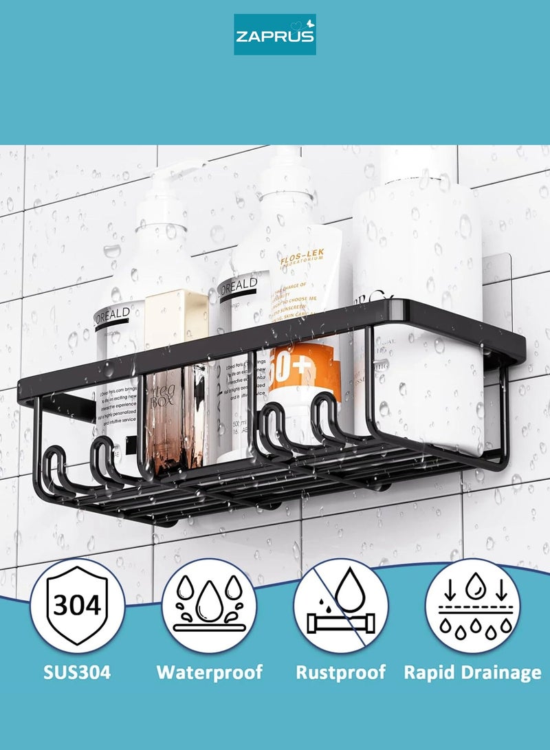 Zaprus Shower Caddy Shelf Set, Black Carbon Steel, 6 Pieces with 3 Large Rectangular Shelves, 2 Soap Holders, 1 Toothbrush Holder - Image 3