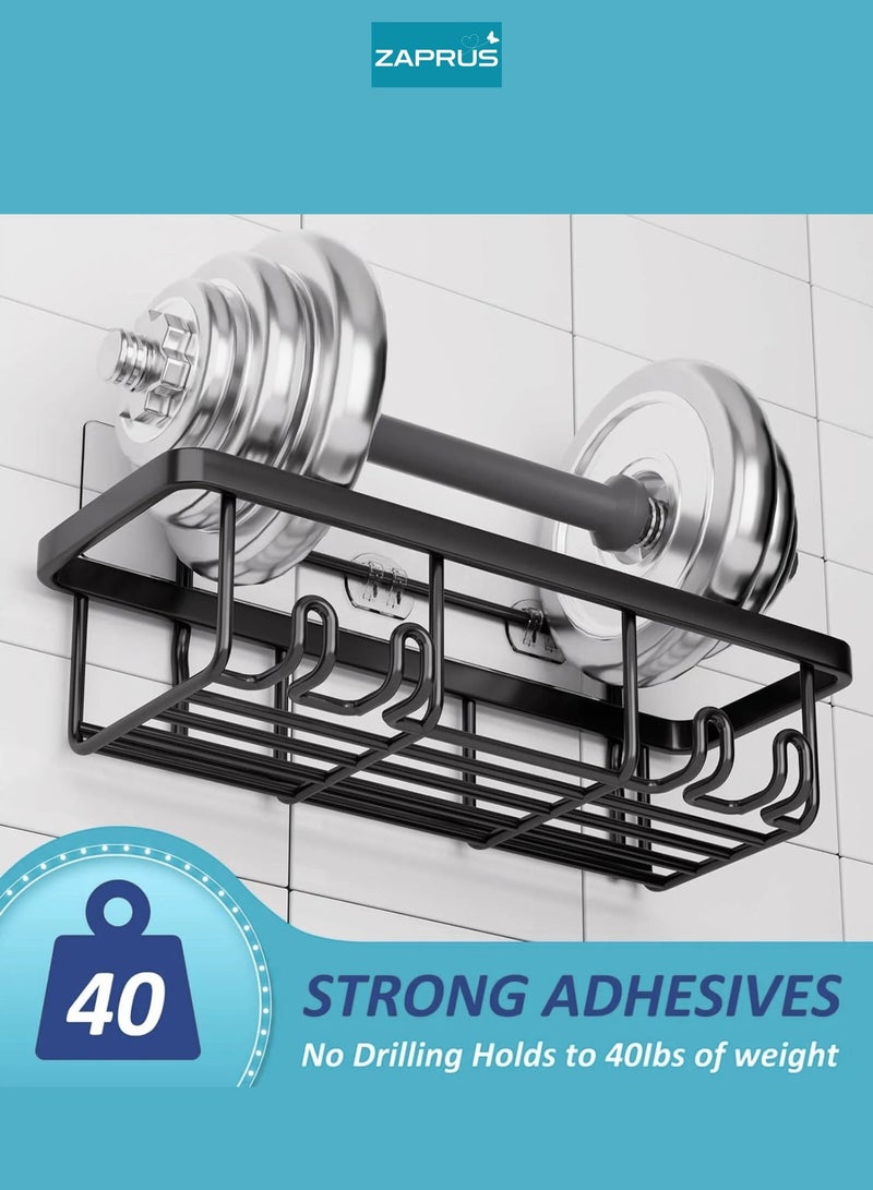 Zaprus Shower Caddy Shelf Set, Black Carbon Steel, 6 Pieces with 3 Large Rectangular Shelves, 2 Soap Holders, 1 Toothbrush Holder - Image 4
