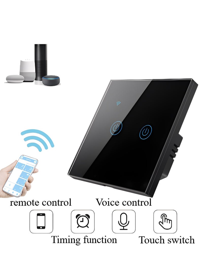 Naxifly WiFi Smart Wall Light Switch, No Neutral Wire Required, No Hub Required, Compatible with Google Home & Alexa, Touch & App Remote Control, Timing Function & Voice Control (Gang 2, Black) - Image 1