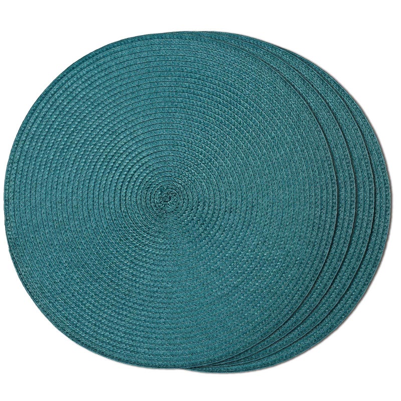 FunWheat Round Braided Placemats Set of 4 Place Mats for Dining Tables Woven Washable Non-Slip Table mats Small 13 inch(S Teal, 4pcs) - Image 1