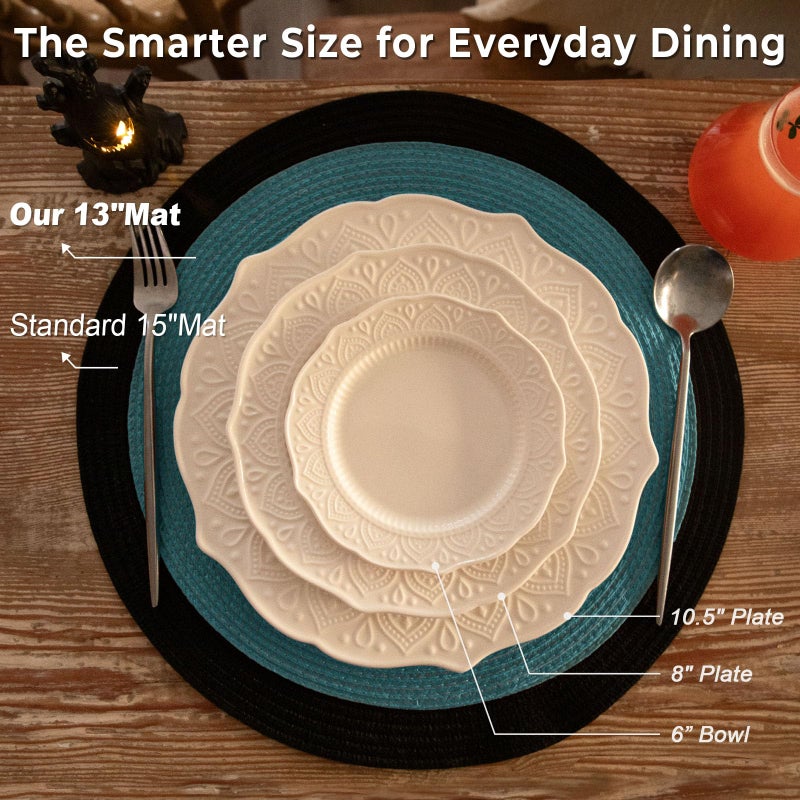 FunWheat Round Braided Placemats Set of 4 Place Mats for Dining Tables Woven Washable Non-Slip Table mats Small 13 inch(S Teal, 4pcs) - Image 3