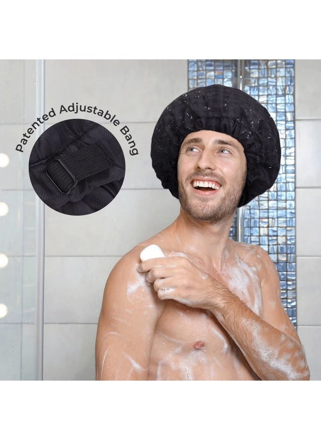 Aileam - Shower Cap For Men Black Bath Cap, Reversible Large Waterproof Adjustable Shower Caps Terry Lining & Elastic Band Stretch Hem Hair Hat - Image 1