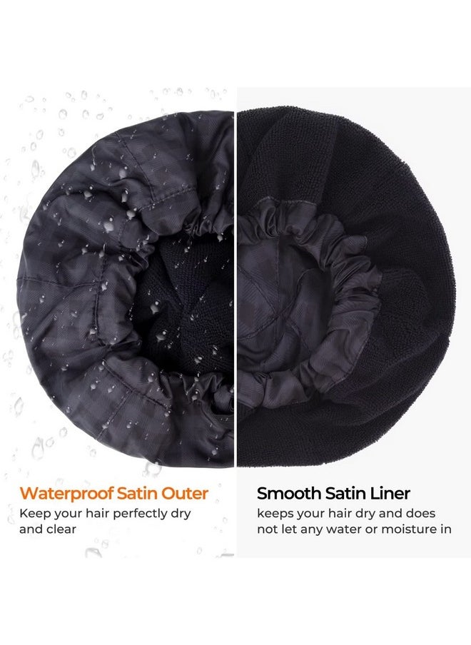 Aileam - Shower Cap For Men Black Bath Cap, Reversible Large Waterproof Adjustable Shower Caps Terry Lining & Elastic Band Stretch Hem Hair Hat - Image 1
