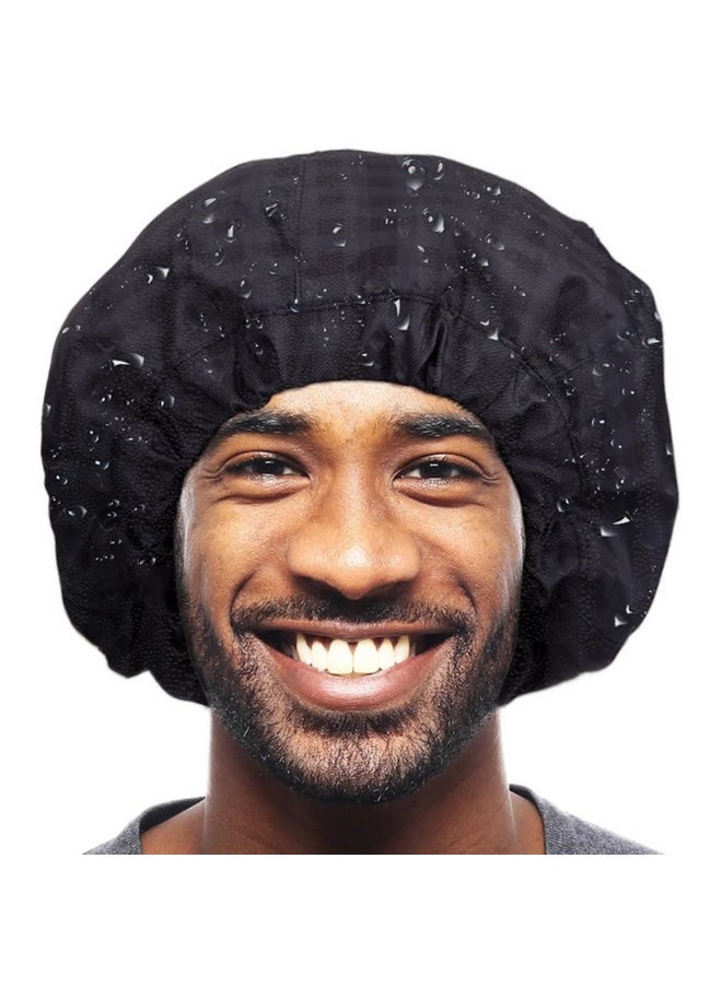 Aileam - Shower Cap For Men Black Bath Cap, Reversible Large Waterproof Adjustable Shower Caps Terry Lining & Elastic Band Stretch Hem Hair Hat - Image 1