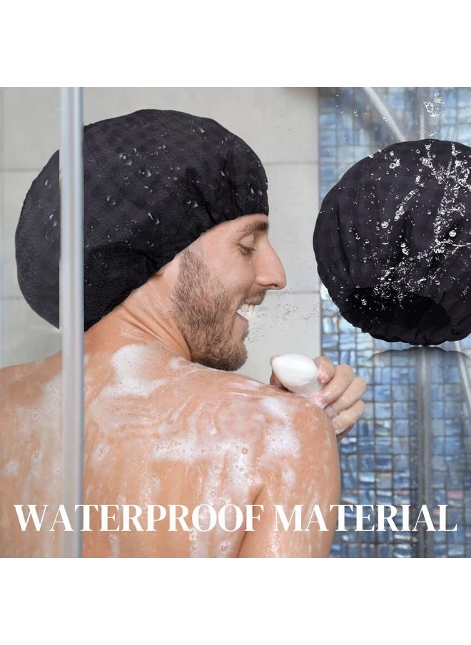 Aileam - Shower Cap For Men Black Bath Cap, Reversible Large Waterproof Adjustable Shower Caps Terry Lining & Elastic Band Stretch Hem Hair Hat - Image 1