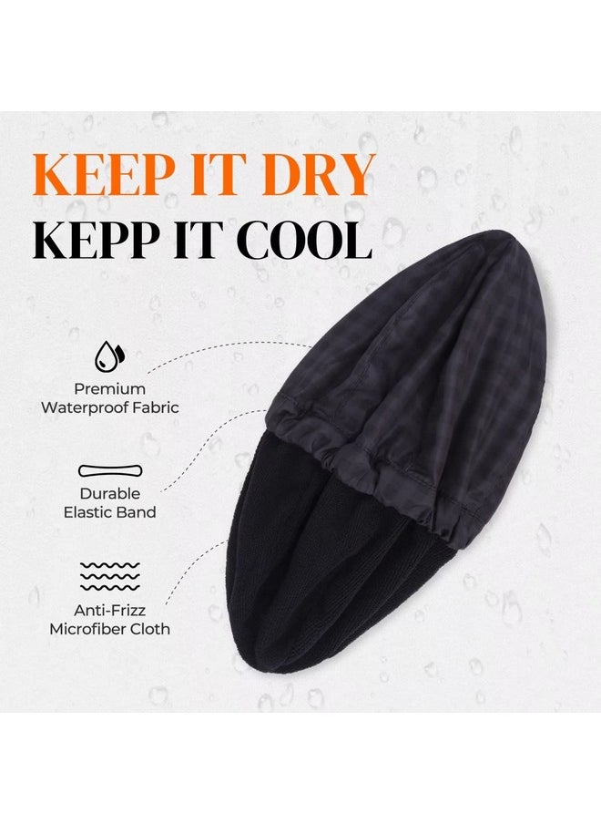 Aileam - Shower Cap For Men Black Bath Cap, Reversible Large Waterproof Adjustable Shower Caps Terry Lining & Elastic Band Stretch Hem Hair Hat - Image 1