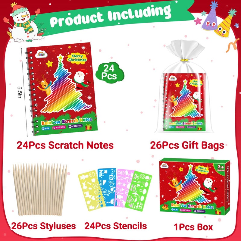 ZMLM Rainbow Scratch Party Favors Kids Classroom Birthday Gifts Toy Bulk Scratch Art Notebook 24 Pack Goodie Bags Stuffers Girls Boys Classroom Prizes Student School Stocking Stuffers Christmas - Image 3
