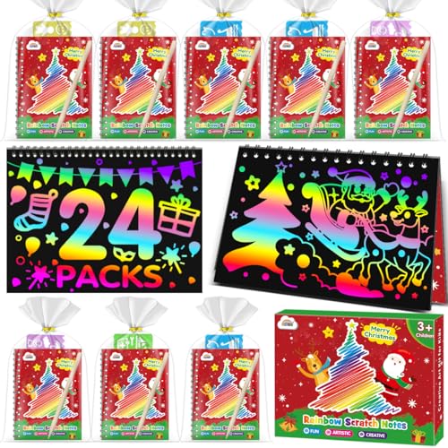 ZMLM Rainbow Scratch Party Favors Kids Classroom Birthday Gifts Toy Bulk Scratch Art Notebook 24 Pack Goodie Bags Stuffers Girls Boys Classroom Prizes Student School Stocking Stuffers Christmas - Image 1