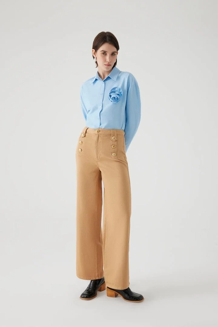 EXQUISE Button Detail Cotton Regular Camel Denim