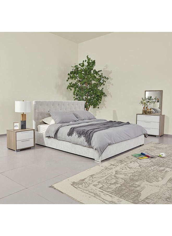 DANUBE HOME Austin 4Pieces Bedroom Set 150 X 200 Modern Design Wooden Bedroom Set Furniture Upholstered Queen Bed And Nightstand Dresser And Mirror - Light Grey / White/Walnut  - Image 1