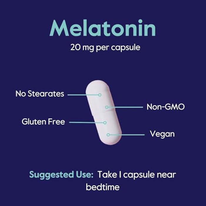 BESTVITE Melatonin 20 mg - 120 Veg Caps - No Stearates - No Sucralose, No Dextrose, No Silicon Dioxide, No Mannitol - Vegan - Non-GMO - Gluten-Free - Image 4