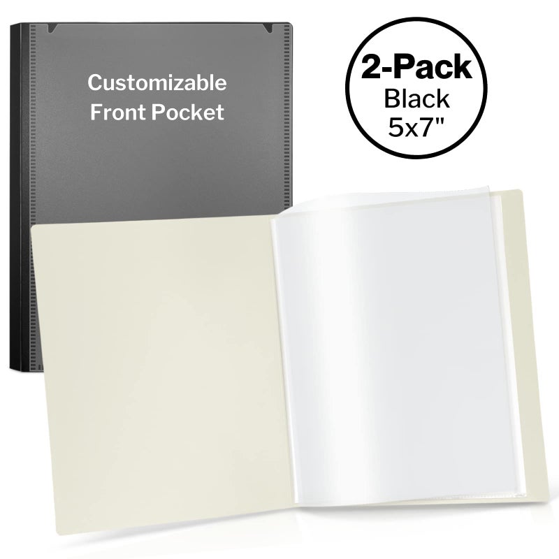 CRANBURY Small Photo Binder 5x7 (Black), 2-Pack Plastic Photo Book, 24 Pockets Show 48 Pictures, Mini Picture Presentation Binder with Customizable Album Cover, 5 x 7 Clear Sleeves - Image 5