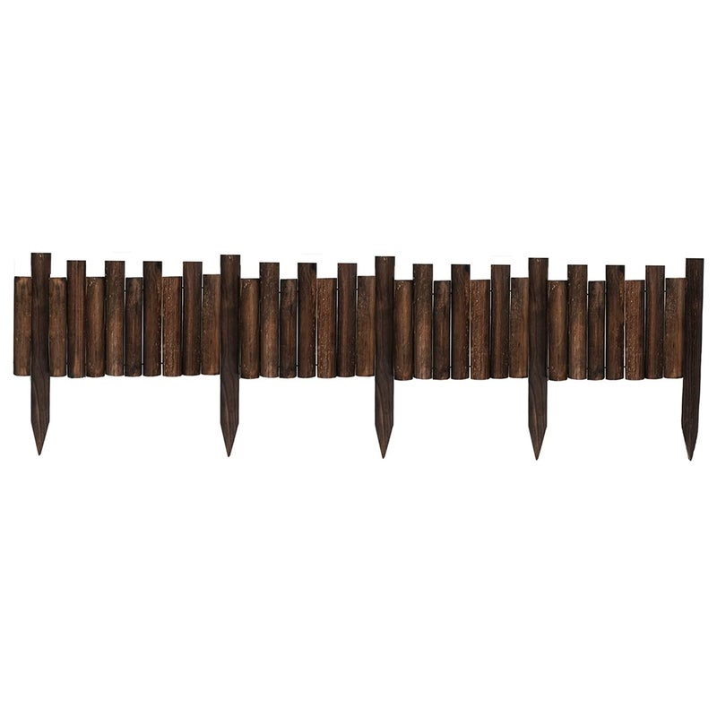 Worth Garden Wooden Staggered Short Fence - 8 in. H. x 3.7 ft. L. Burnt Wood Finish Outdoor Landscape Edging Flexible Decorative Border - Garden Yard Flower Bed Tree Fence - Stakes 4 in. Height - Image 1