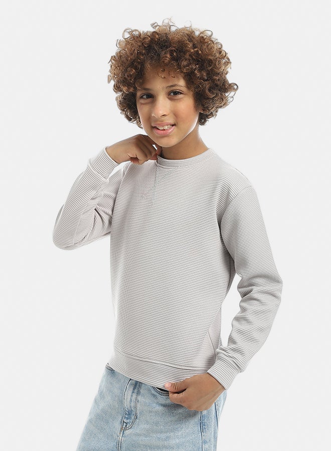 Andora Self Patterened Light Grey Long Sleeves Pullover_Light Grey - Image 2