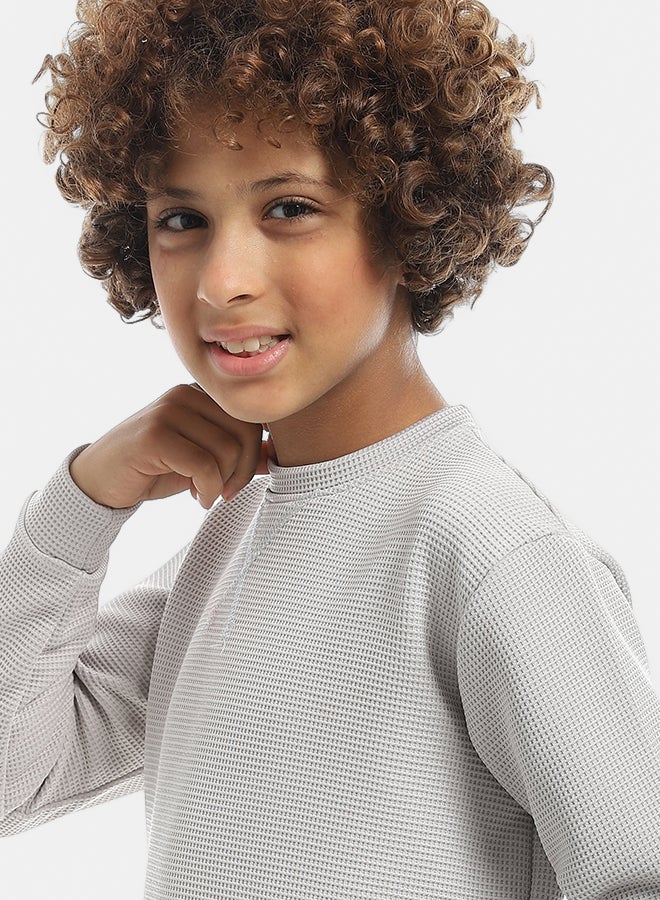 Andora Self Patterened Light Grey Long Sleeves Pullover_Light Grey - Image 3