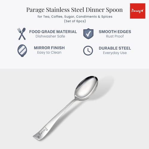 Parage 6 Pieces Stainless Steel Table Spoon Set for Home & Kitchen, 18.5 cm Long, Tea, Coffee, Sugar, Condiments & Spices, Dining Tableware Set, Silver - Image 4