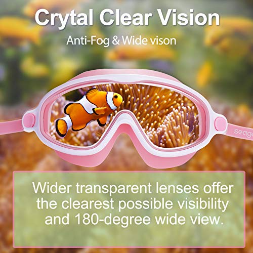 Seago نظارات سباحة للأطفال 2 حزمة بدون تسرب مضادة للضباب تناسب العين الخارجية مع رؤية واسعة حماية من الأشعة فوق البنفسجية نظارات سباحة محكمة مع غطاء للأنف مناسبة للأطفال والشباب الأولاد والبنات من عمر 3 إلى 14 - Image 3