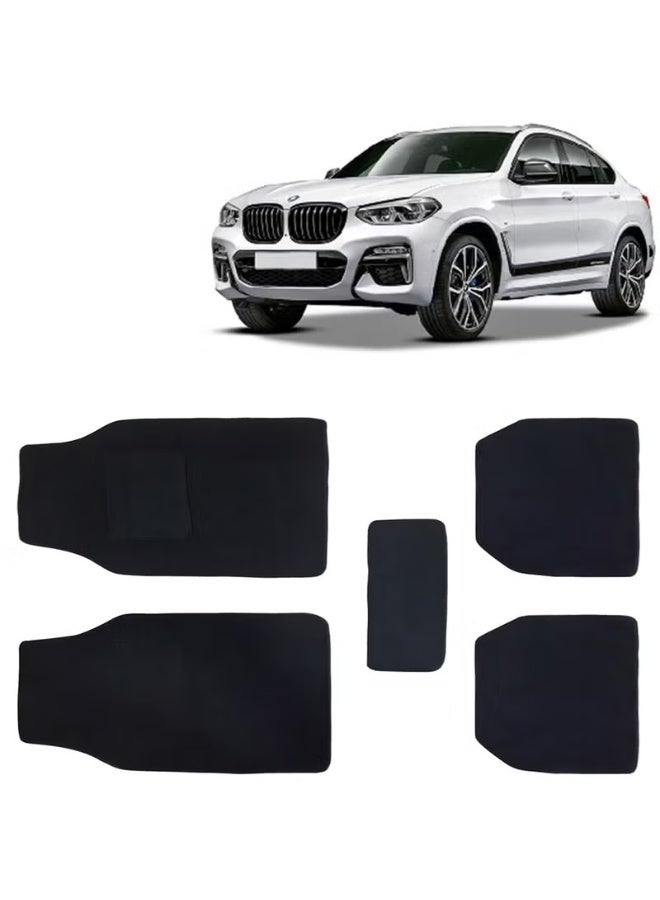 كلاسيك سجادات أرضية سيارة عالمية بتصميم سجاد لسيارة BMW X4، موديل 2019 فصاعدًا، لون أسود، سجادات أرضية مضادة للانزلاق، مجموعة كاملة من 5 قطع، سلسلة Executive - Image 1
