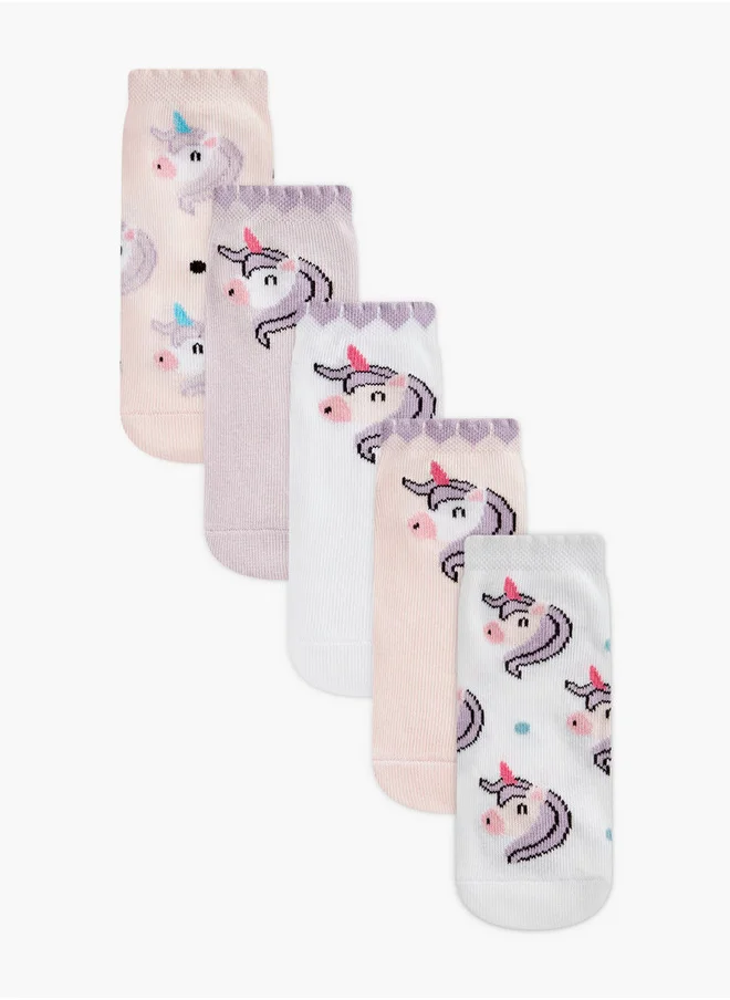 Little Missy Unicorn Print Ankle Length Socks - Set of 5