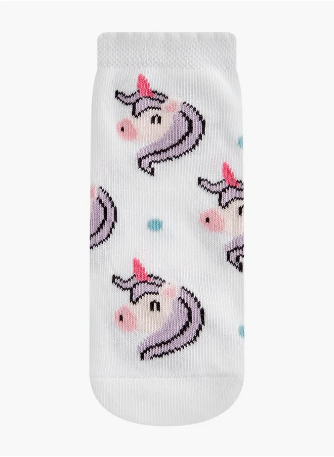Little Missy Unicorn Print Ankle Length Socks - Set of 5