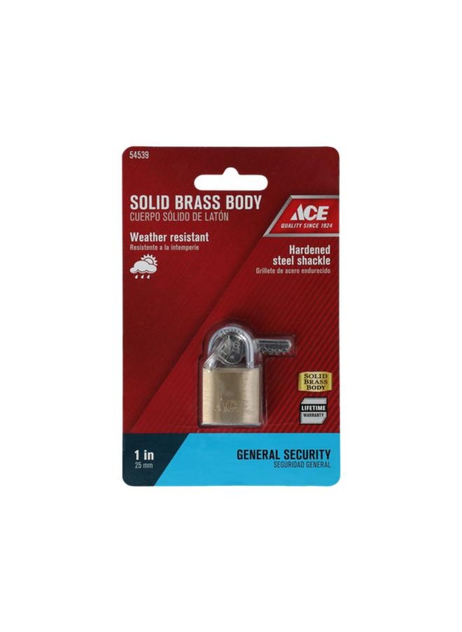 ACE Weather Resistant Hardened Steel Shackle Solid Brass Padlock Gold and Silver 1inch 88/25  - Image 1