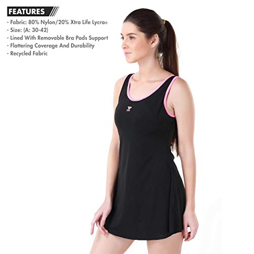 Tyr Girls' Blended Eco Solid Women Frocksuit (Black-neon Pink, 30/X-Small) - Image 3