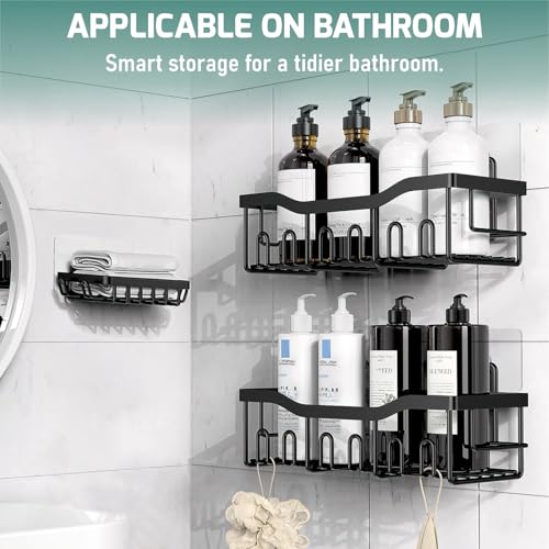 JD FRESH Alloy Steel 2 In 1 Self Adhesive Organizer Combo/Racks And Shelves For Wall/Stand For Bathroom Without Drill/Soap Holder With Tooth Brush Holder/Bathroom Accessories(Black) - Image 3