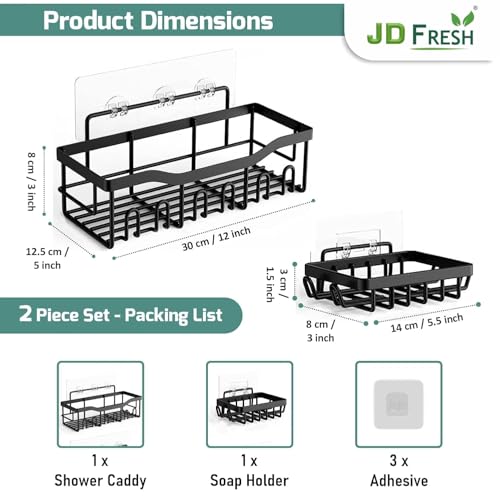 JD FRESH Alloy Steel 2 In 1 Self Adhesive Organizer Combo/Racks And Shelves For Wall/Stand For Bathroom Without Drill/Soap Holder With Tooth Brush Holder/Bathroom Accessories(Black) - Image 2